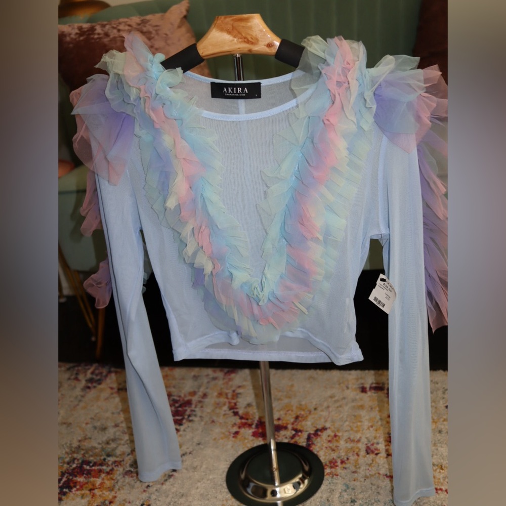 Sheer Pastel Ruffle Top
